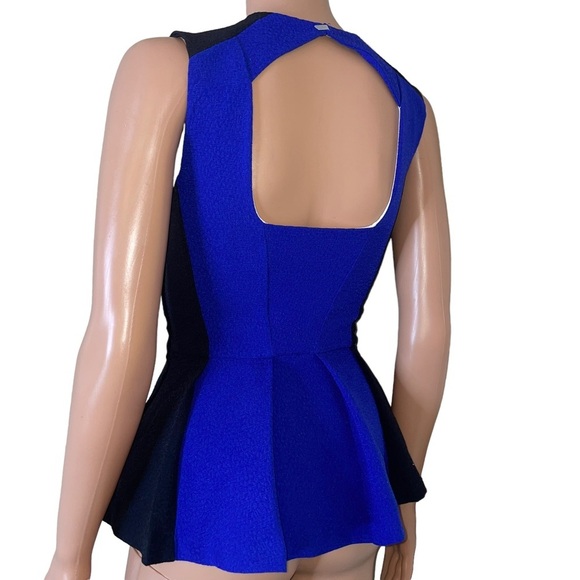 H&M Blue Black White Open Back Peplum Top Side Zip SZ 2 - Picture 3 of 9